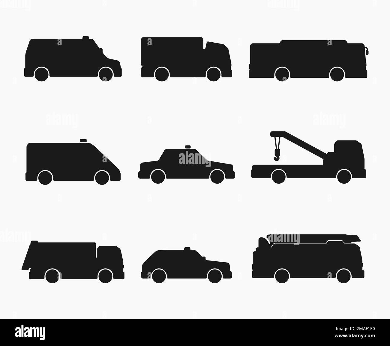 city service car transport truck shape icon set vector flat illustration Stock Vector