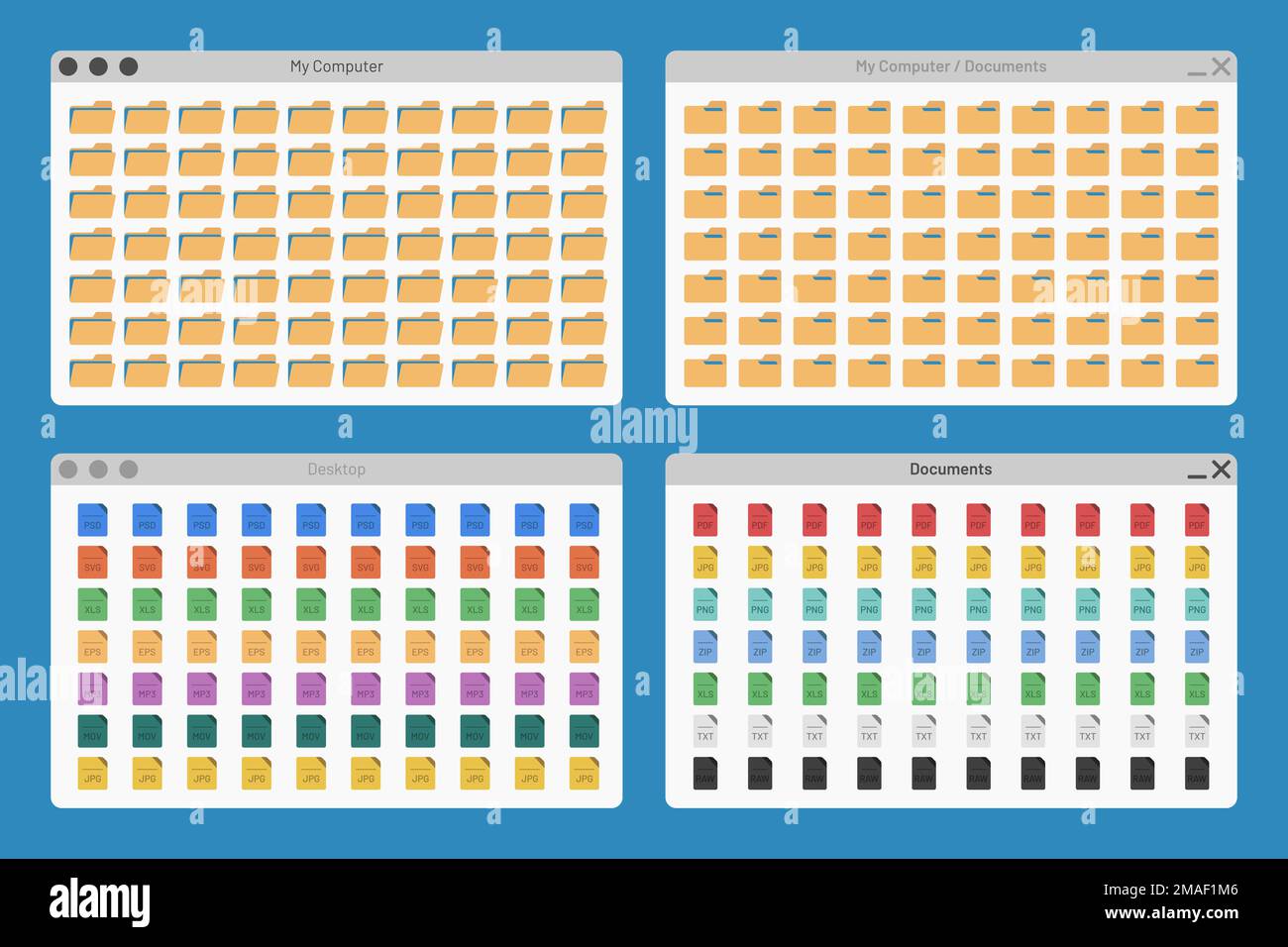 desktop interface window with folder and file format jpg pdf isolated ...