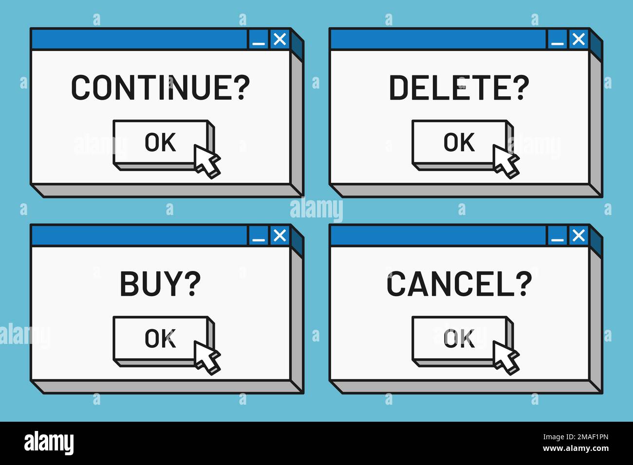 desktop window app confirm action button cartoon style vector flat