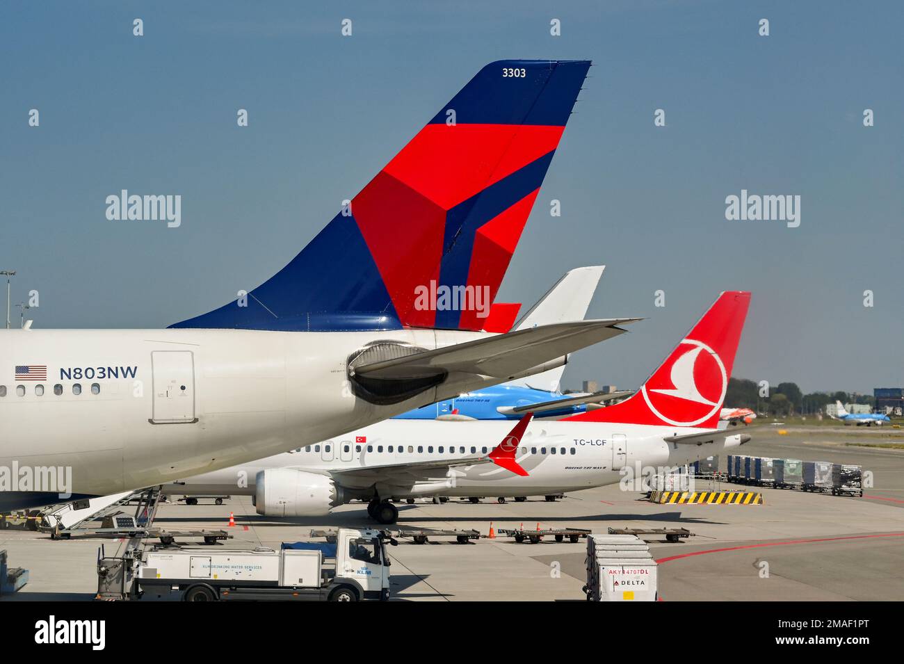 Amsterdam, Netherlands August 2022 Tail fin of a Delta Airlines jet