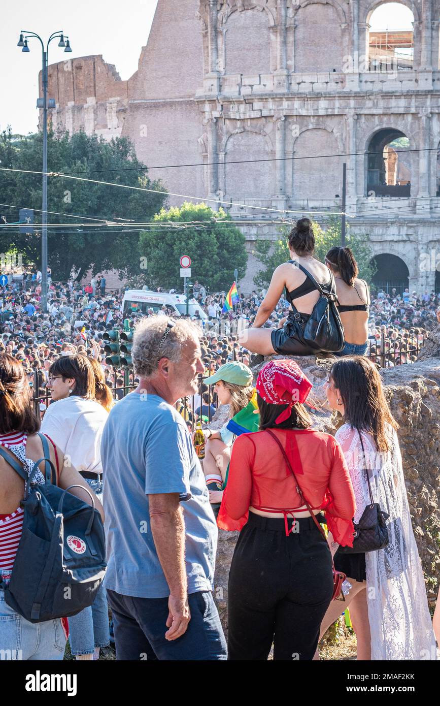 Crowds Gather at The Colosseum in Rome To Celebrate Pride Day Stock ...