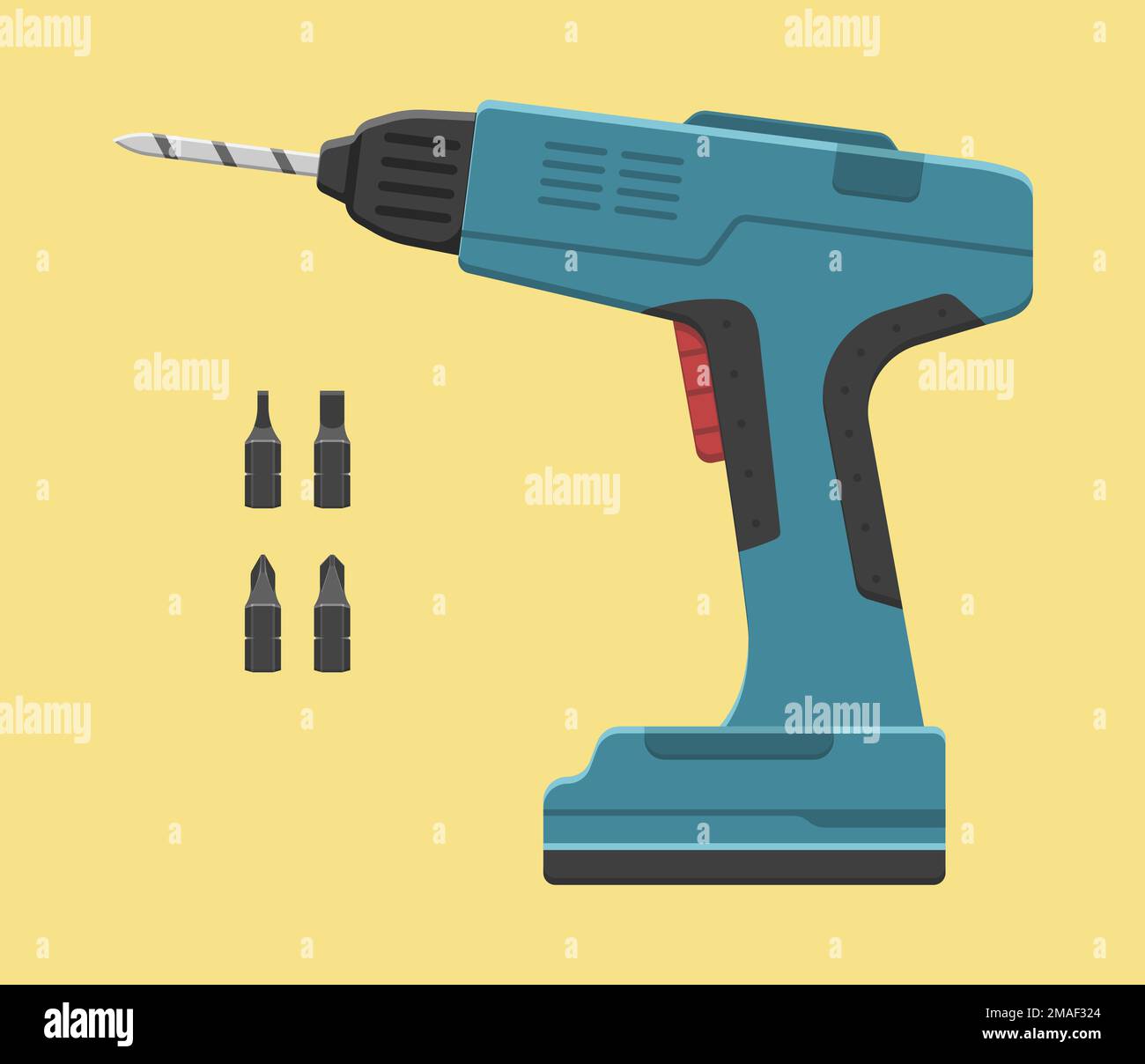 electric screwdriver power tool bits cartoon style vector flat