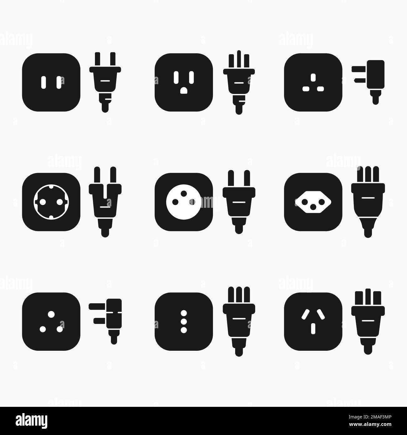 power outlet plug world standards shape icons set vector flat