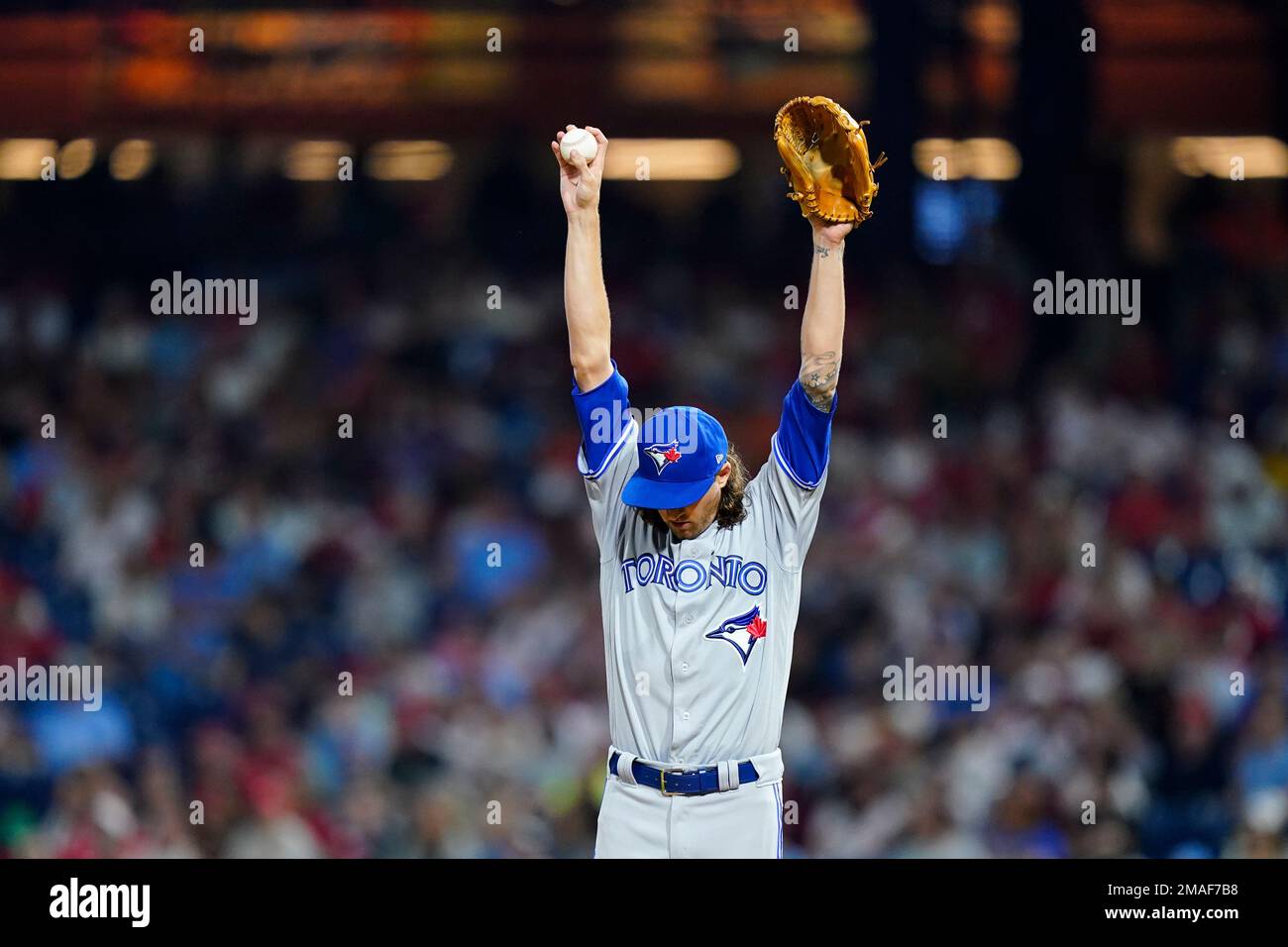 Toronto Blue Jays' Kevin Gausman plays during a baseball game, Wednesday,  Sept. 21, 2022, in Philadelphia. (AP Photo/Matt Slocum Stock Photo - Alamy