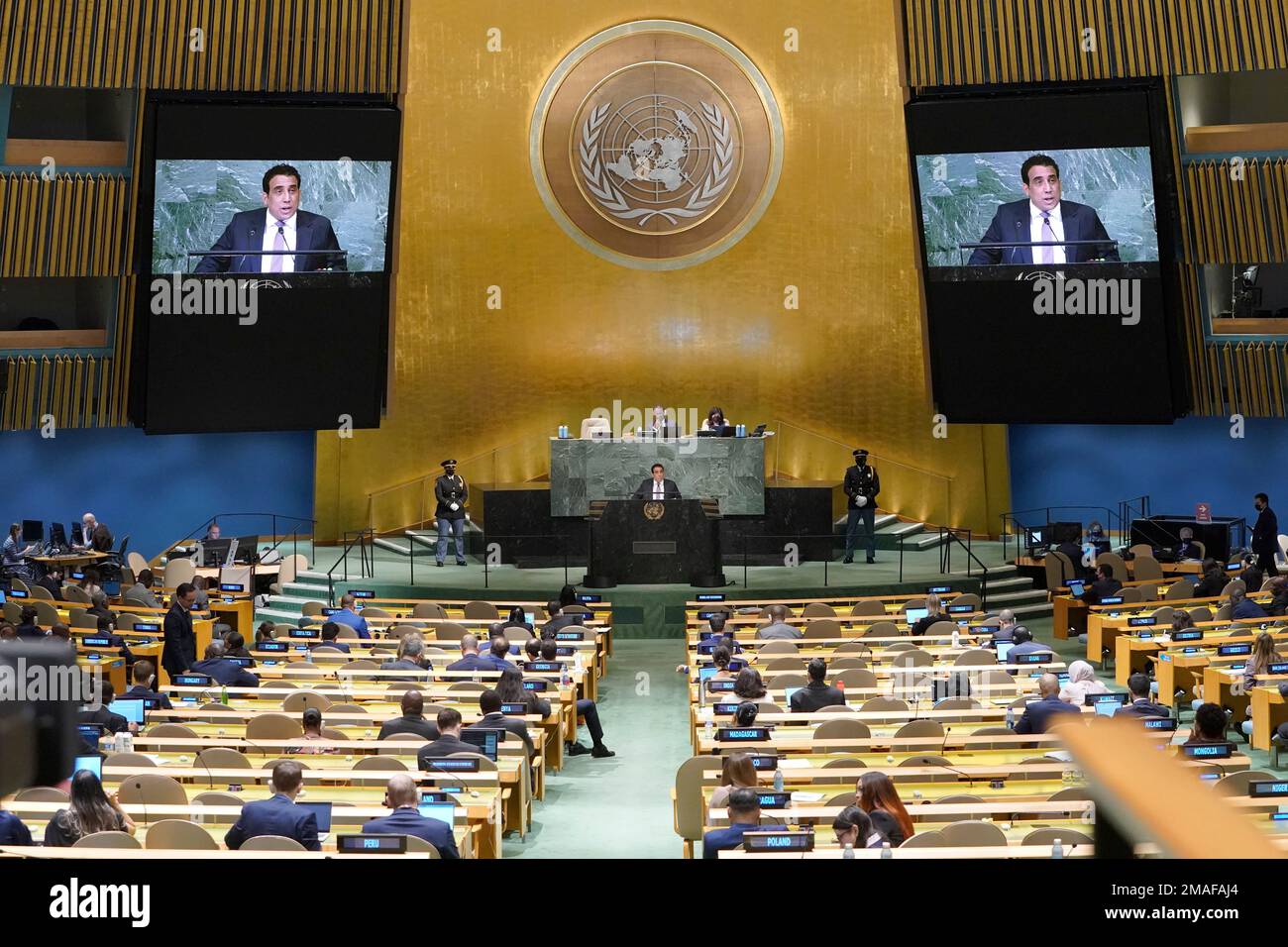 President of Libya Mohamed Younis Menfi addresses the 77th session of ...