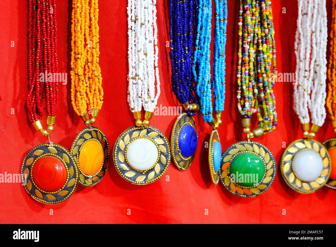 Indian Traditional jewellery displayed in a street shop for sale in 