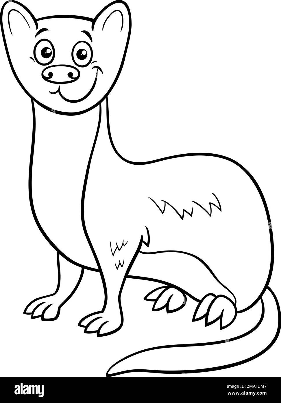 Black and white cartoon illustration of cute weasel comic animal ...