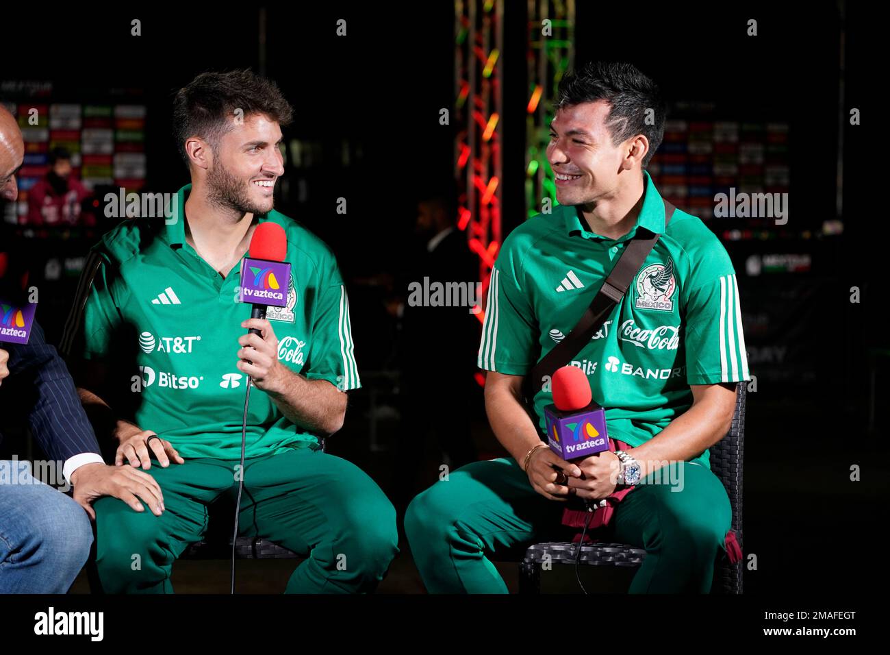 Mexico's Santiago Jimenez, and Hirving Lozano conduct and interview