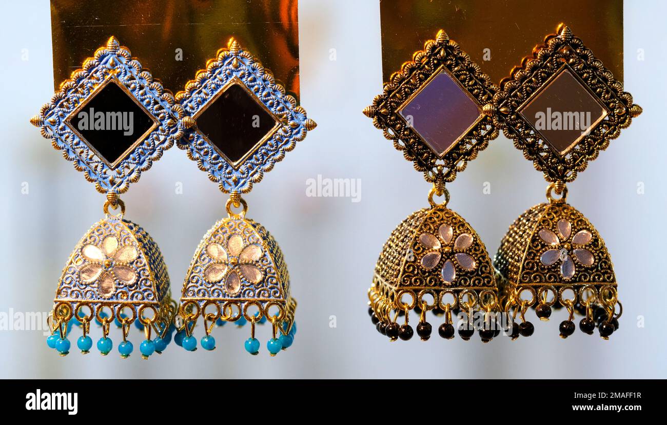 Indian Traditional jewellery displayed in a street shop for sale in 