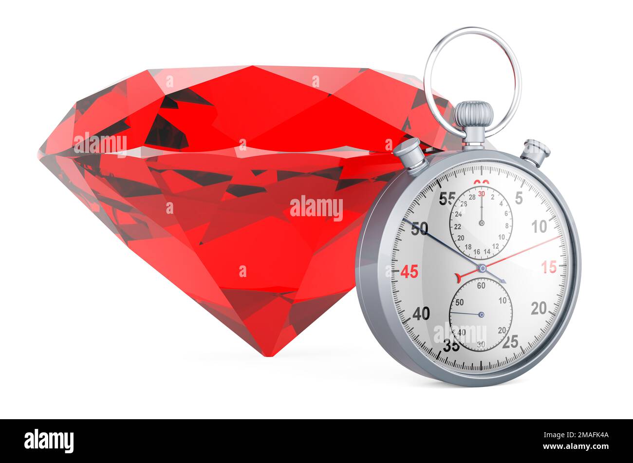 Red gem with stopwatch. 3D rendering isolated on white background Stock ...