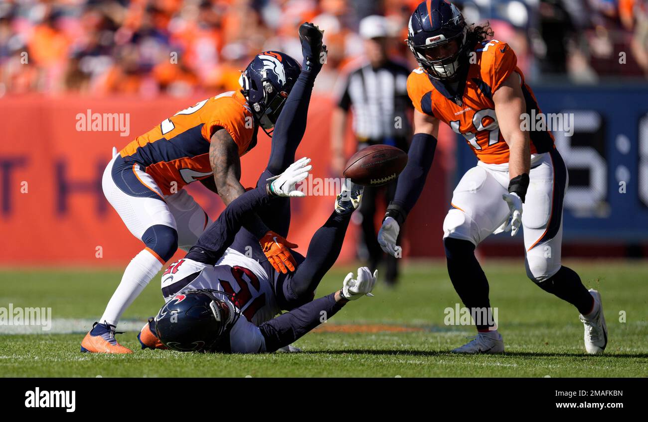 September 18, 2022: Houston Texans wide receiver Chris Moore (15) has the  ball go through his hands in the football game between the Denver Broncos  and Houston Texans at Empower Field Field