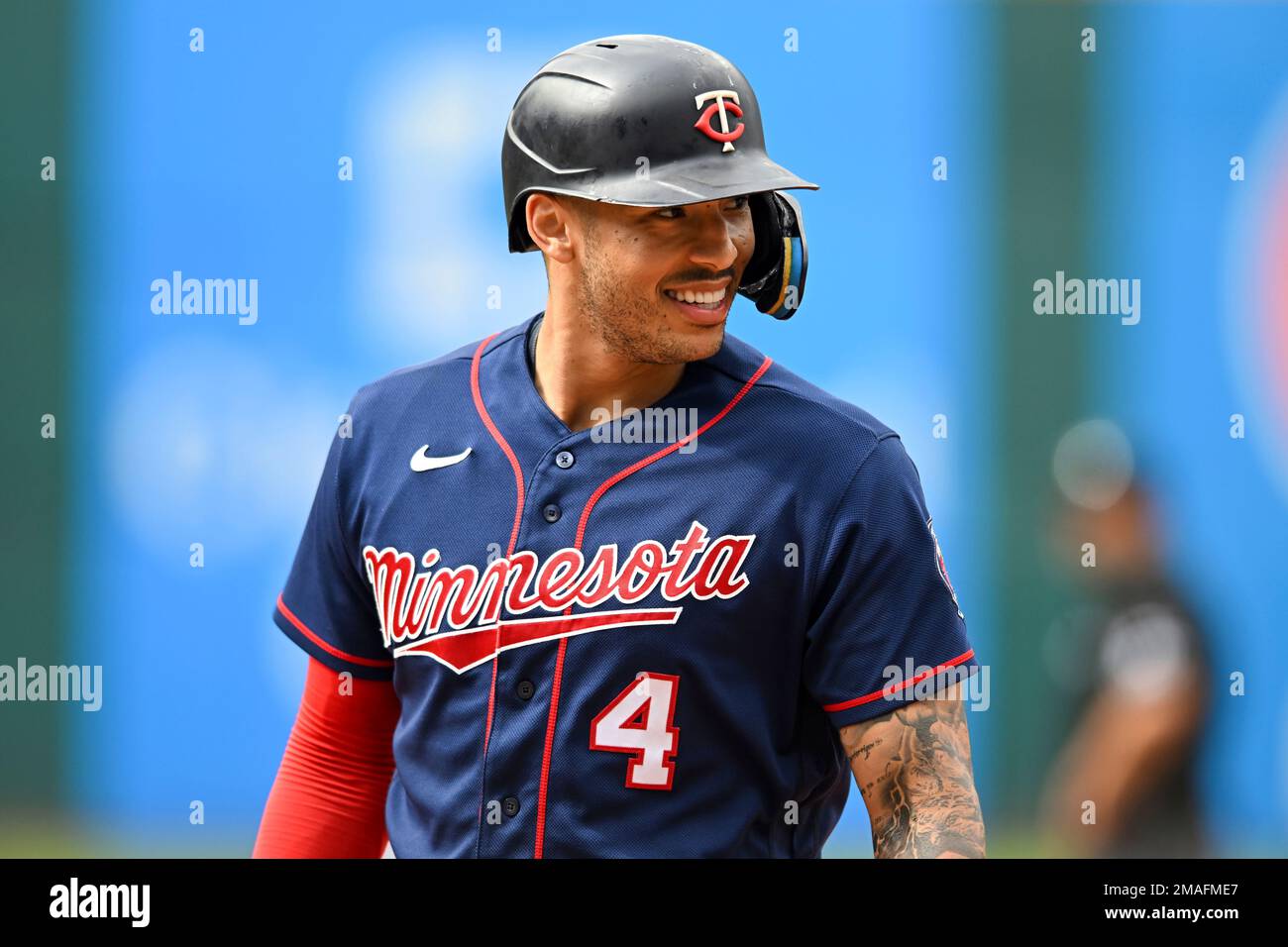 Minnesota Twins' Carlos Correa looks on during the fifth inning of a ...