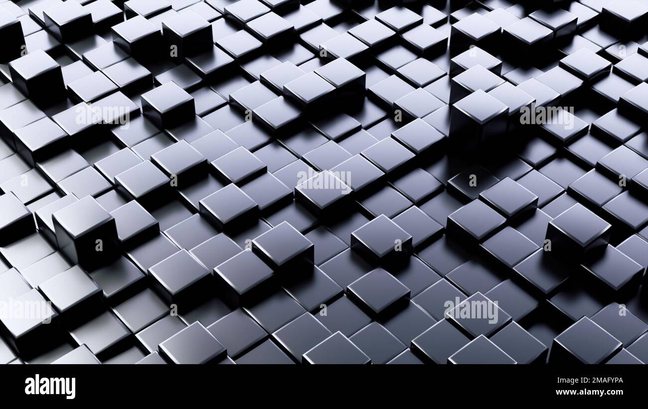 Black 3D glossy Cubes. Abstract technology background. 3D rendering Stock Photo