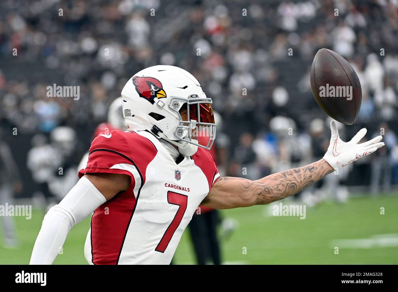 Arizona Cardinals cornerback Byron Murphy Jr. (7) warms up before an NFL  football game against the Las Vegas Raiders Sunday, Sep 18, 2022, in Las  Vegas. (AP Photo/David Becker Stock Photo - Alamy