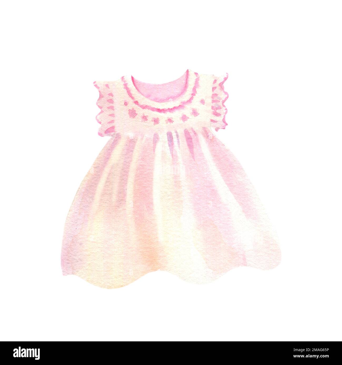 Light pink dress for baby girl.Watercolor hand painted illustrations