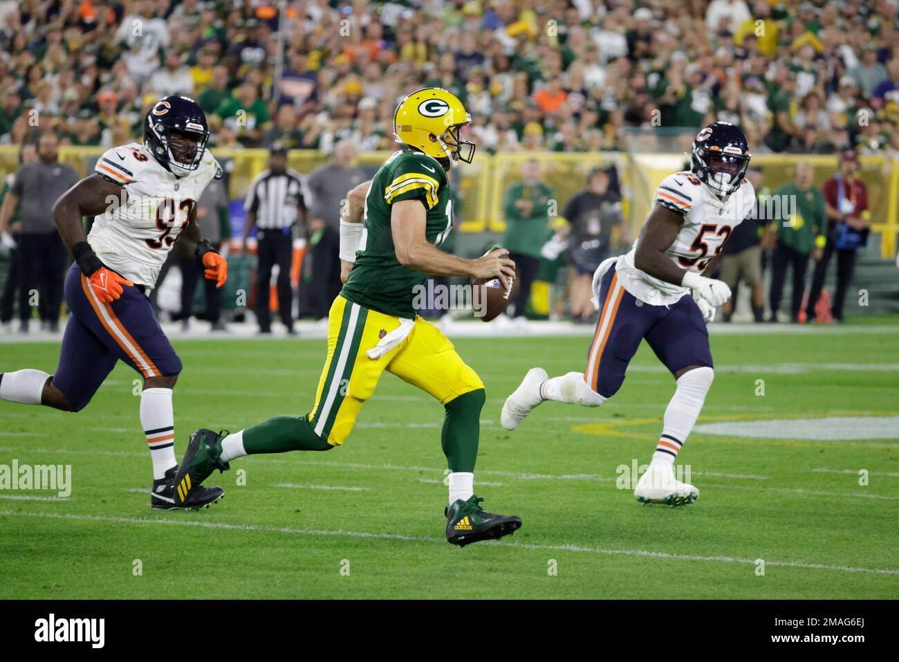 Green Bay Packers quarterback Aaron Rodgers (12) during an NFL football