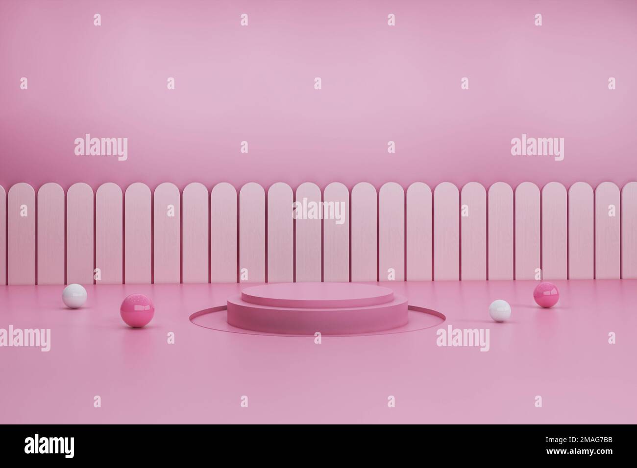 Pink blank podium pedestal or platform with pink pastel color background with shadow minimal conceptual 3D rendering Stock Photo