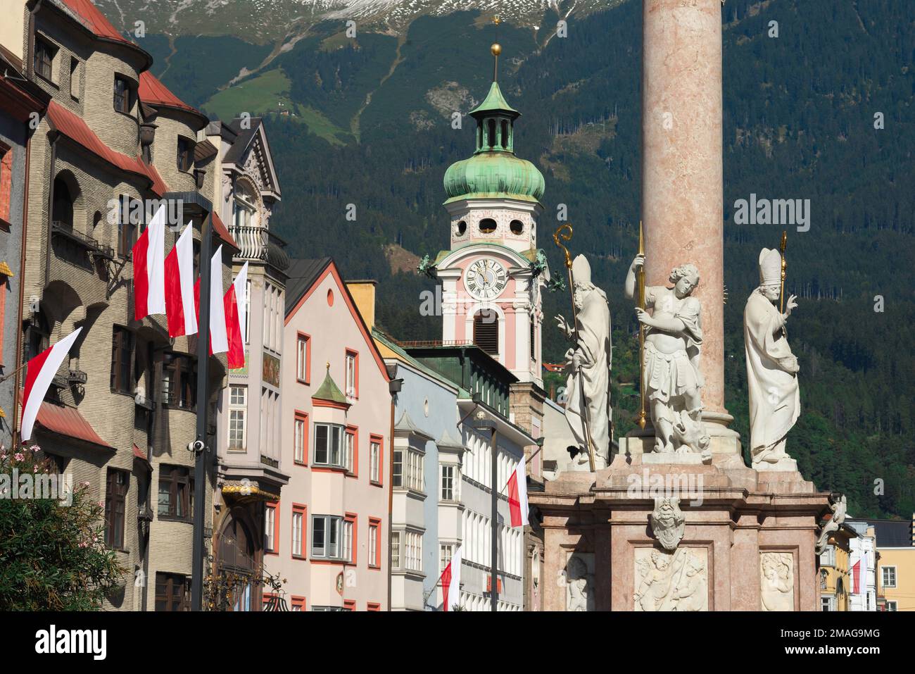 Austria Baroque, view of a range of Baroque architecture sited in Maria Theresien Strasse in historic Innsbruck, Austria Stock Photo