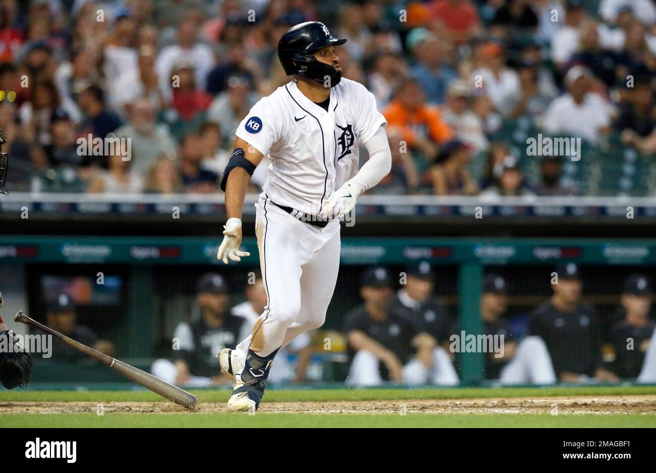 Detroit Tigers' Riley Greene during an at-bat against the San Diego Padres  in the first inning of a baseball game Tuesday, July 26, 2022, in Detroit.  (AP Photo/Duane Burleson Stock Photo 