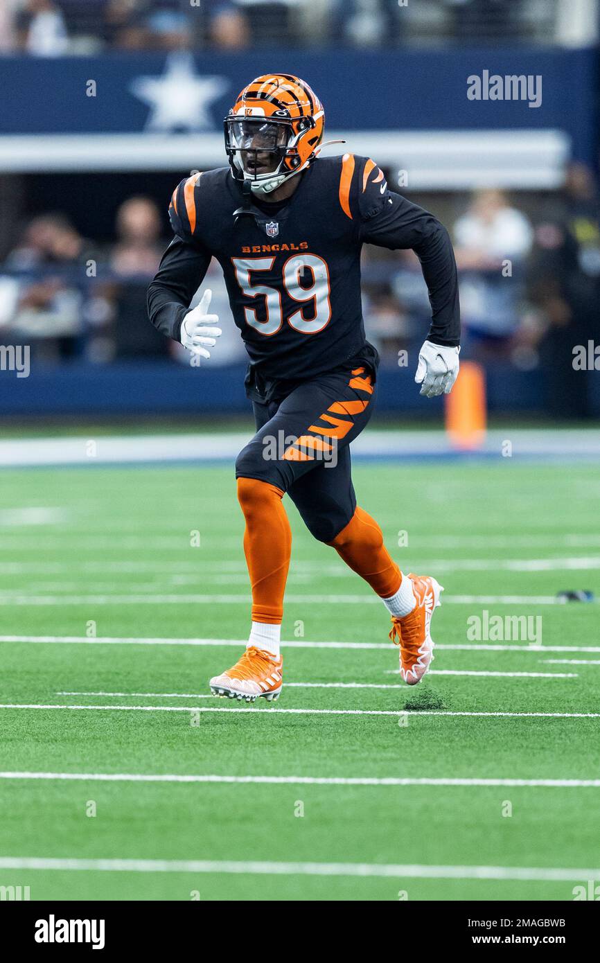 Cincinnati Bengals linebacker Akeem Davis-Gaither (59) is seen during an  NFL football game against the Dallas Cowboys, Sunday, Sept. 18, 2022, in  Arlington, Texas. Dallas won 20-17. (AP Photo/Brandon Wade Stock Photo -  Alamy