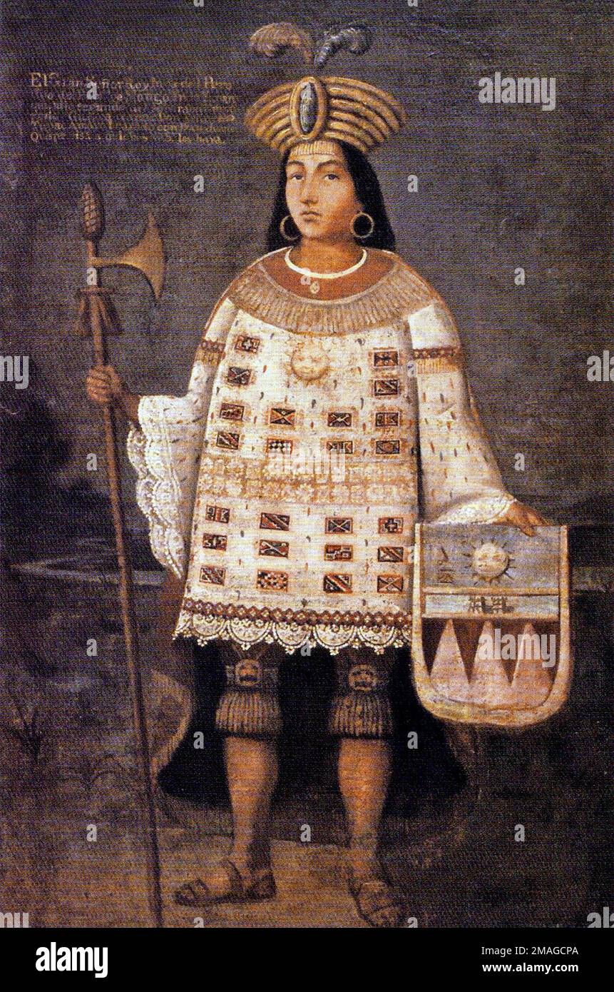 Tupac Amaru. Portrait of the Incan leader, Túpac Amaru (1545-1572), painting, 18th century. Tupac Amaru was the last Sapa Inca of the Neo-Inca State, the final remaining independent part of the Incan Empire. He was executed by the Spanish. Stock Photo
