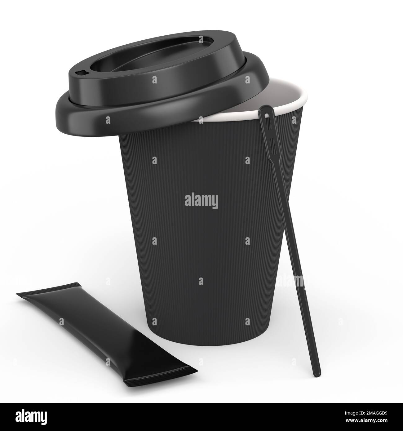 Paper coffee cup with cover, sugar and stick for cappuccino, americano ...