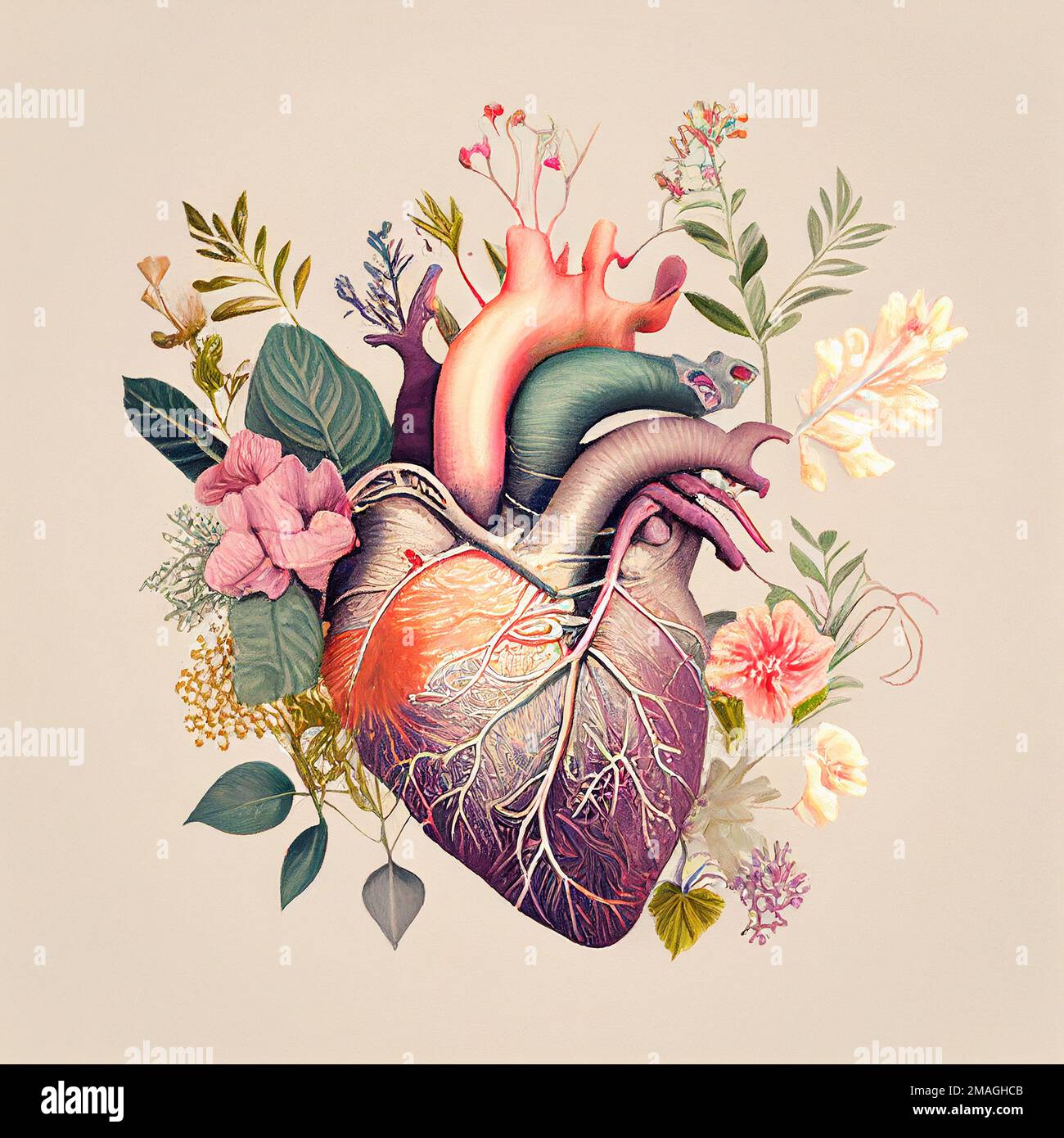 Human heart with flowers, love and emotion concept, good hearted person
