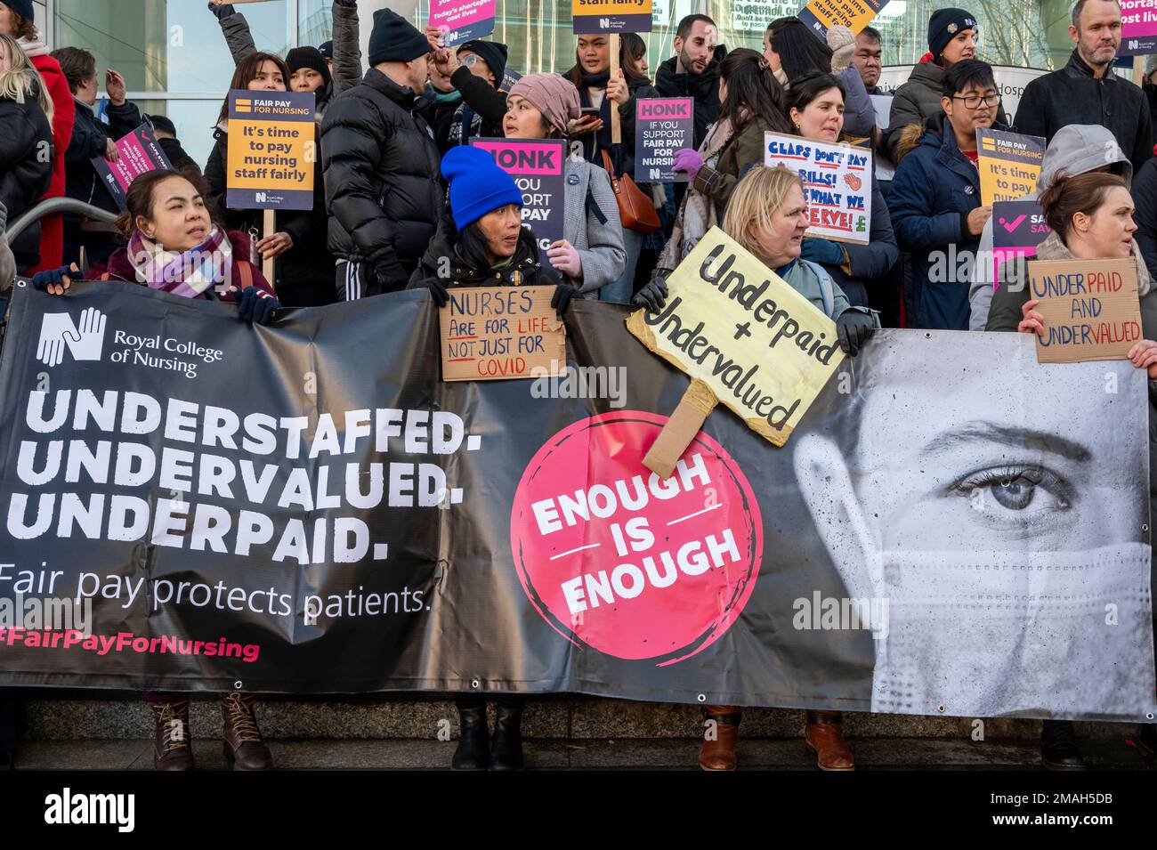 Nurses outside UCH Hospital, London striking for more pay and improved