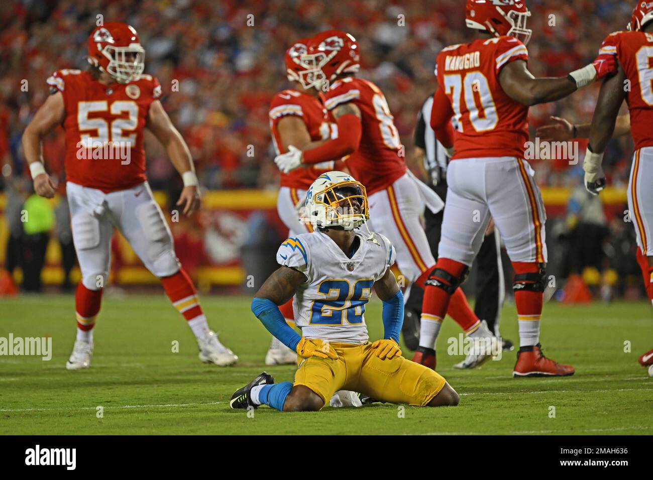 Los Angeles Chargers cornerback Asante Samuel Jr. (26) reacts after a