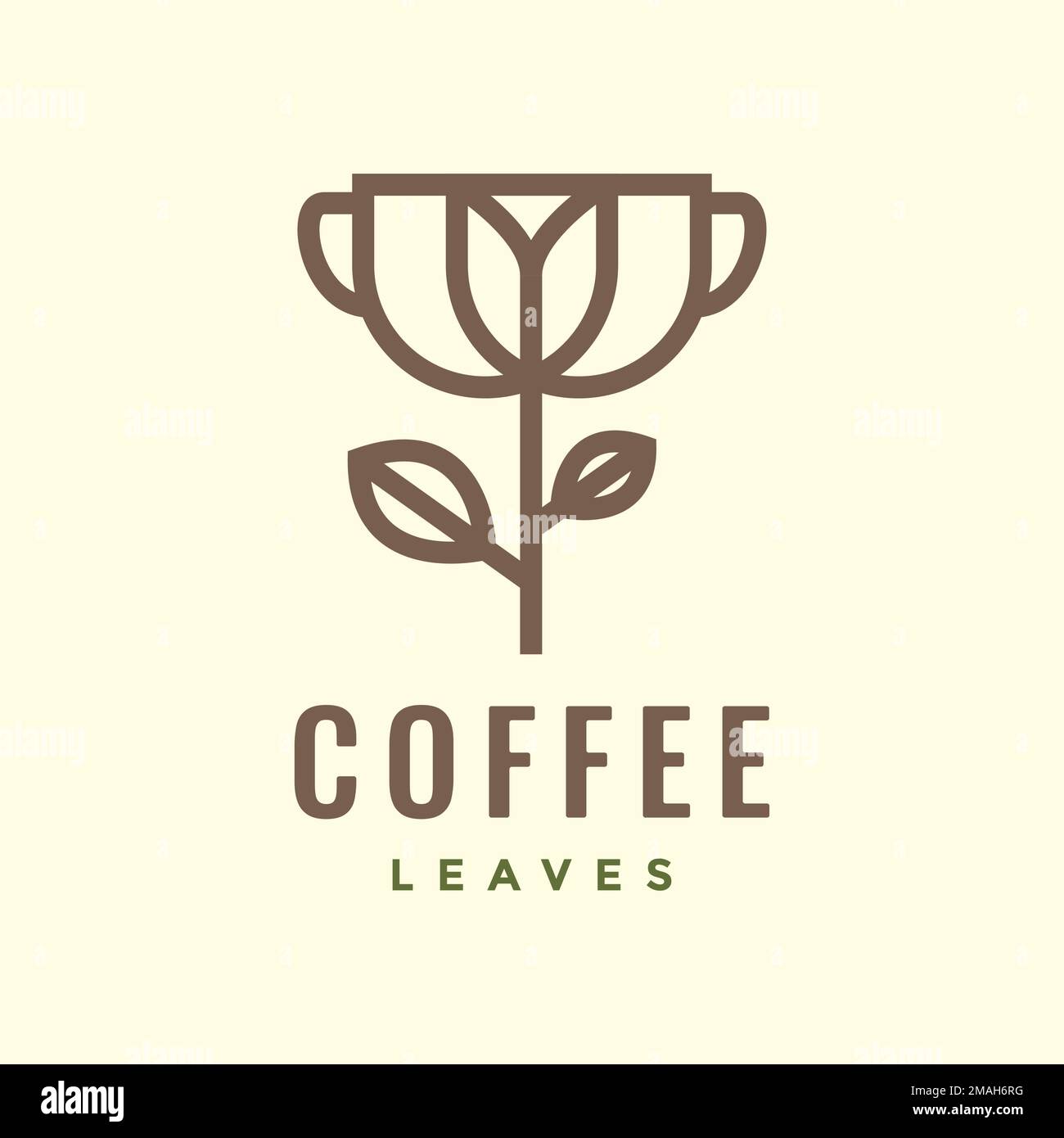 cup coffee drink bean plant leaves minimal logo design vector icon