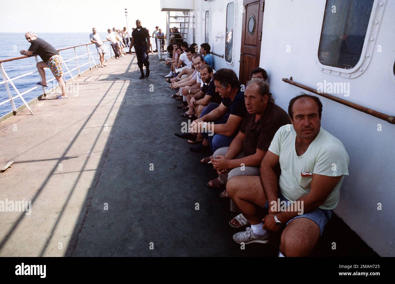 The crew of the Bulgarian vessel, Sredetz Bourgas, is mustered in one ...