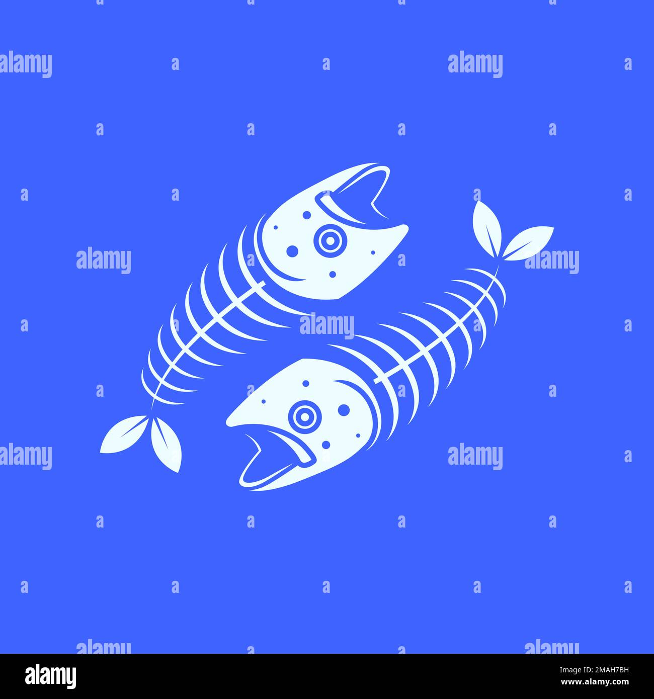 fish bones thorns nature leaves ocean fish food logo design vector icon