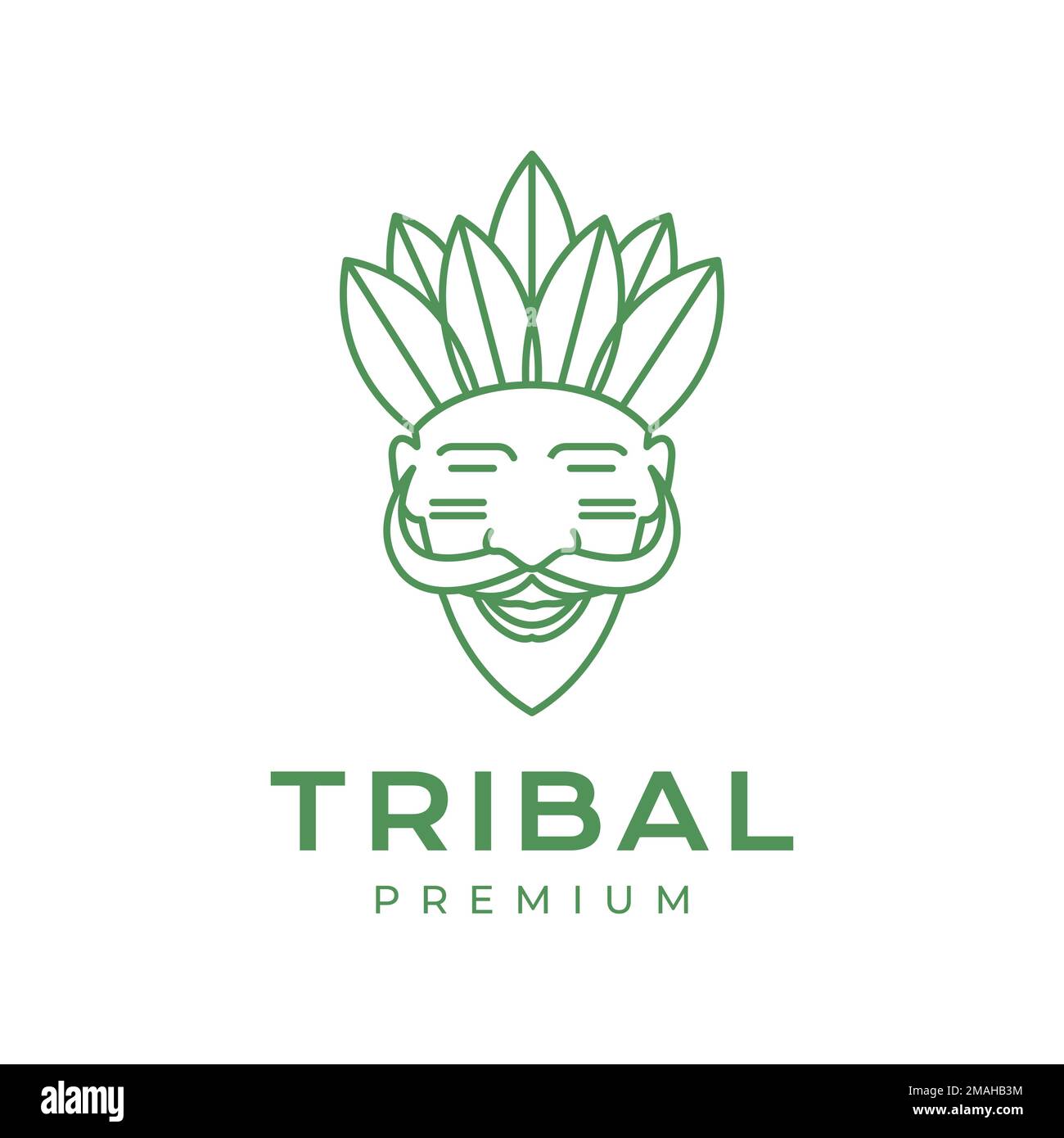 old guy tribals culture face leaves headgear smile logo design vector
