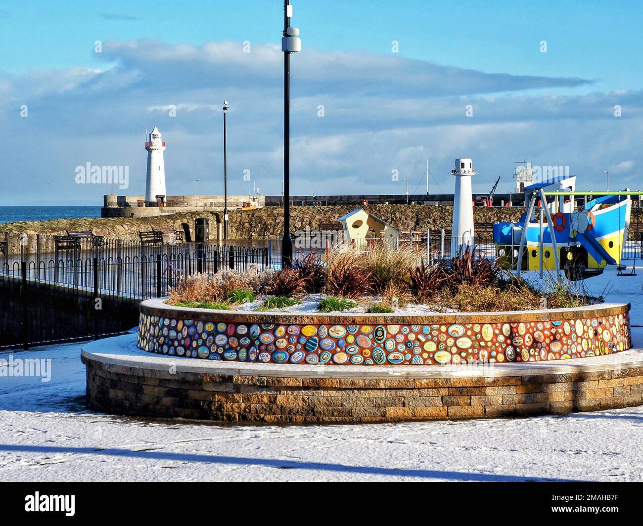 NHS pebbles in new street furniture in Donaghadee Stock Photo