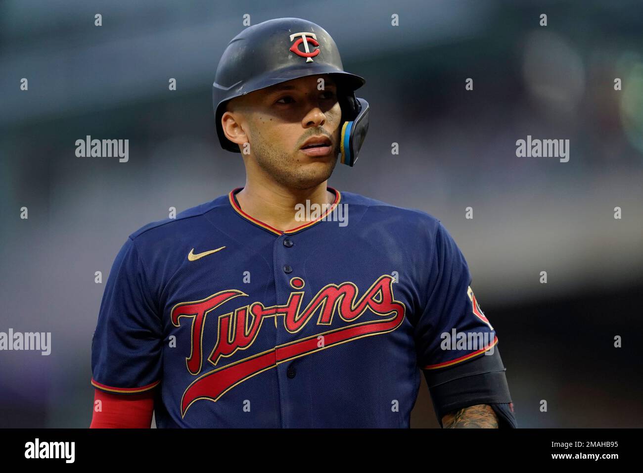 Minnesota Twins' Carlos Correa reacts while batting during the first inning  of a baseball game against the Kansas City Royals, Thursday, Sept. 15,  2022, in Minneapolis. (AP Photo/Abbie Parr Stock Photo - Alamy