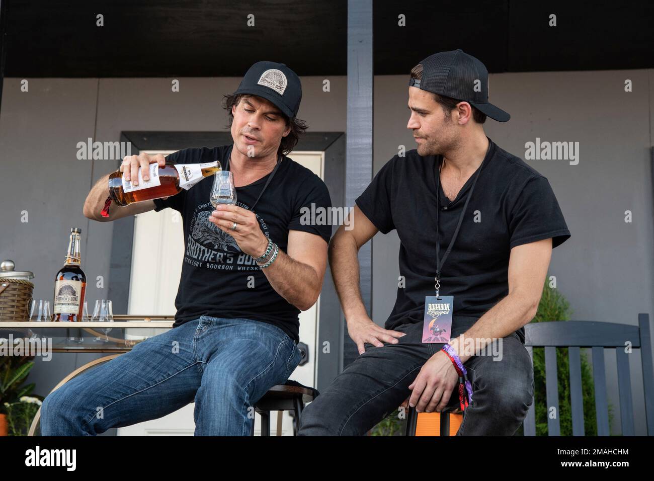 Ian Somerhalder, left, and Paul Wesley are seen at Bourbon and Beyond
