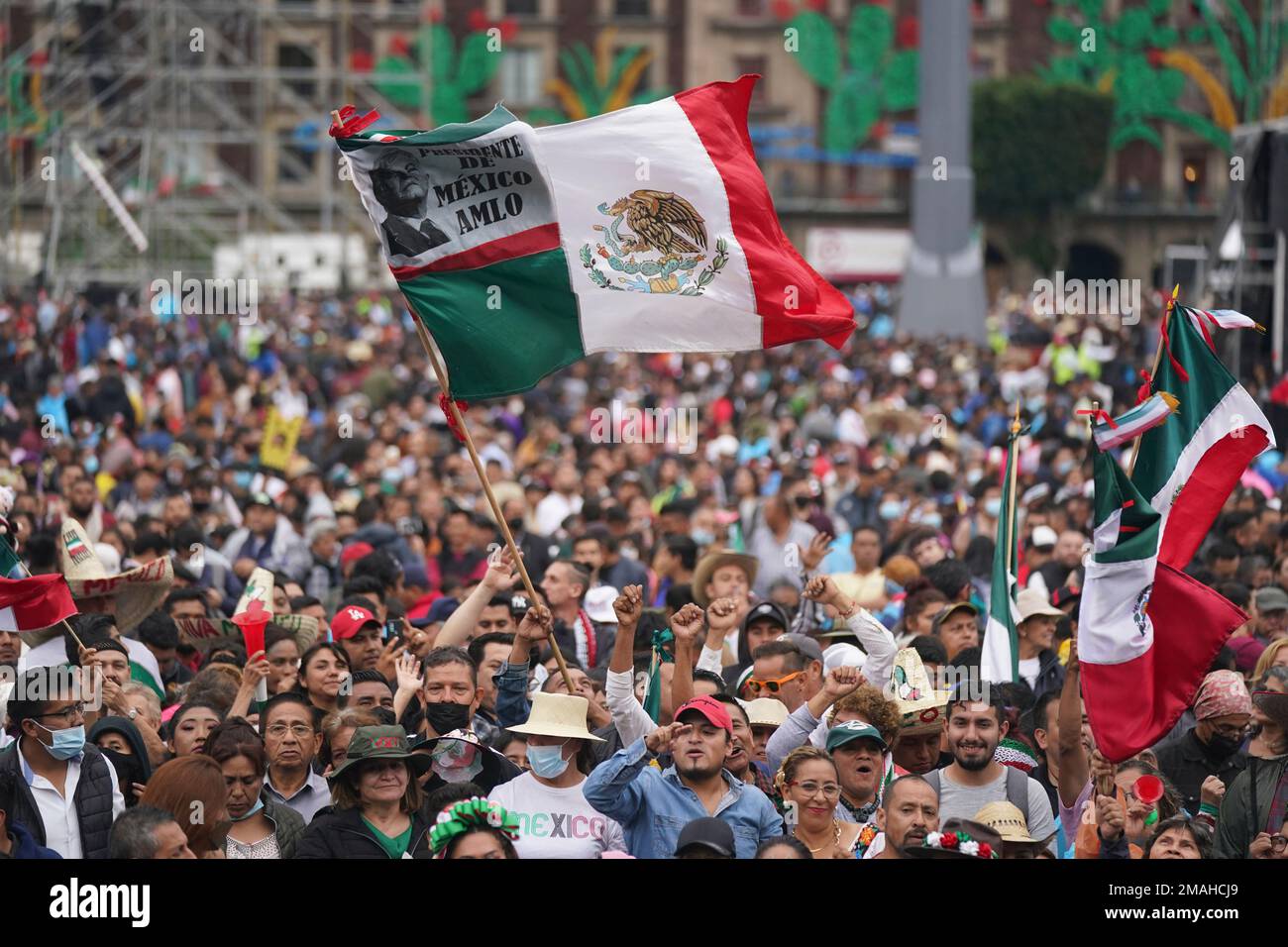 Revelers celebrate before Mexican President Andres Manuel Lopez Obrador ...