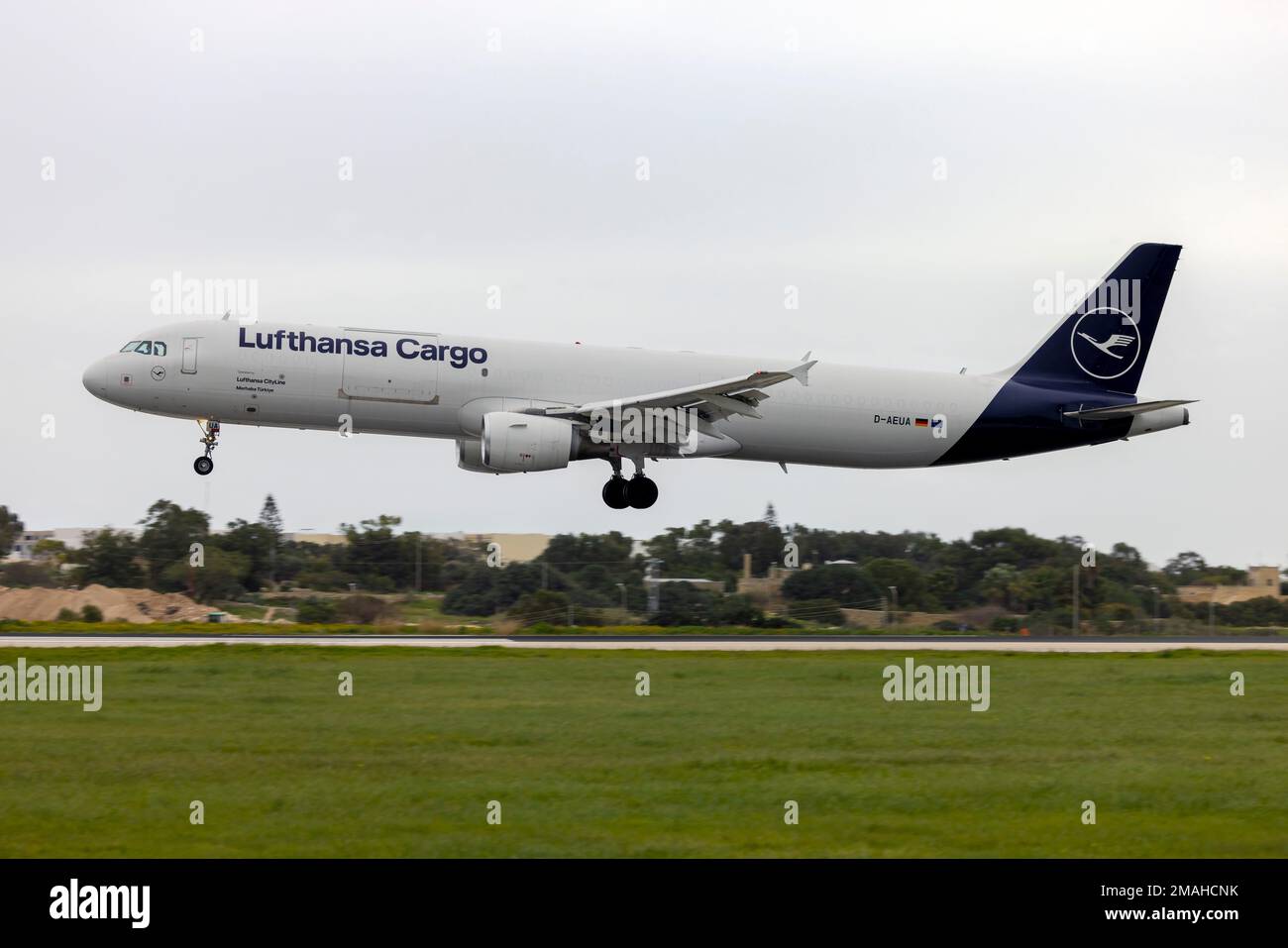 Lufthansa Cargo (Lufthansa CityLine) Airbus A321-211(P2F) (REG: D-AEUA) arriving on a recently introduced freight service. Stock Photo