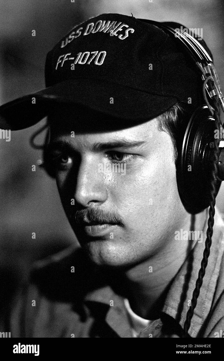 Sonar Technician (Surface) 3rd Class Steve Cappella, stationed aboard the Knox class frigate USS DOWNES (FF-1070). Country: Unknown Stock Photo