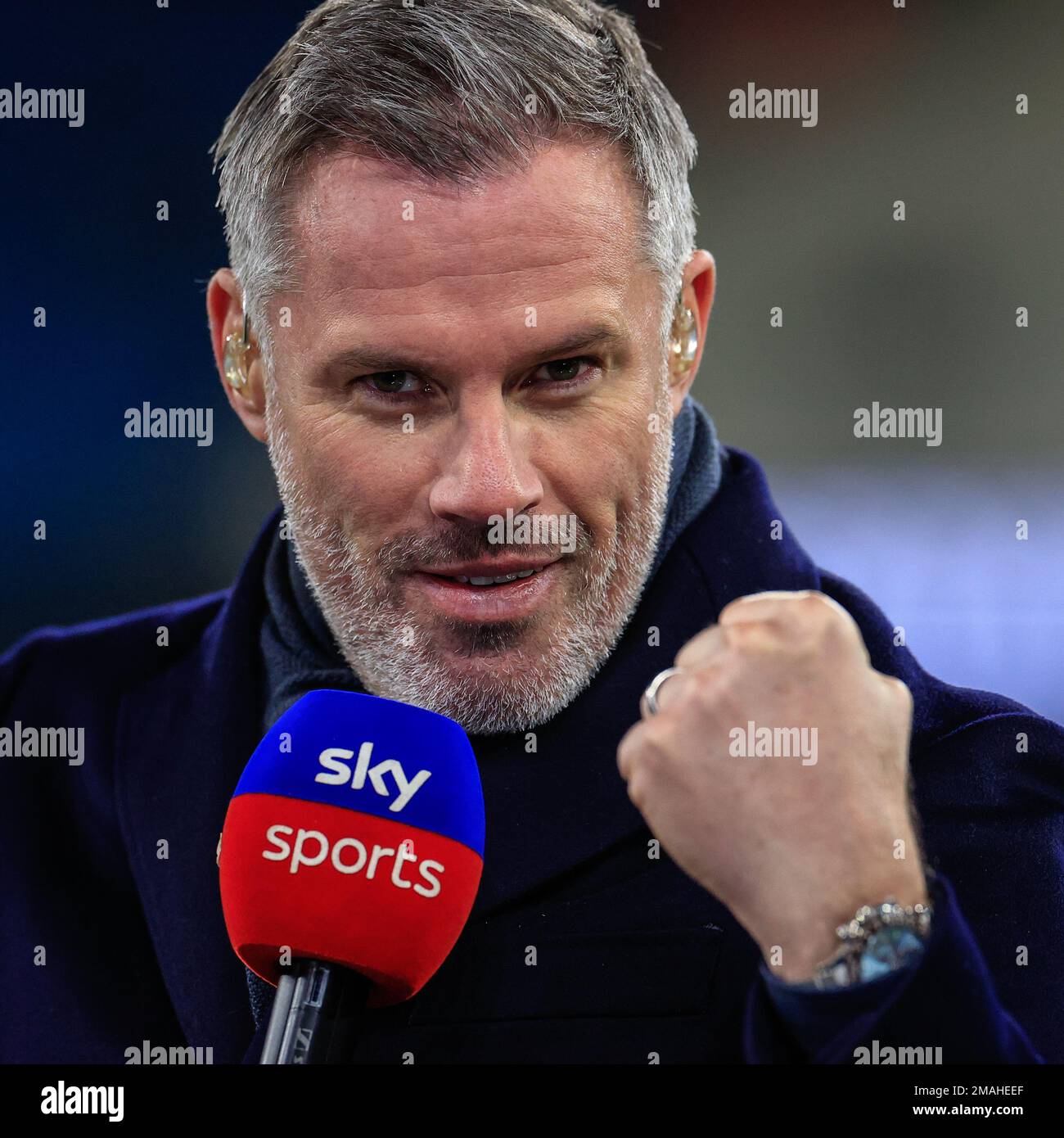 Pundit Jamie Carragher Working For Sky Sports During The Premier League Match Manchester City Vs 