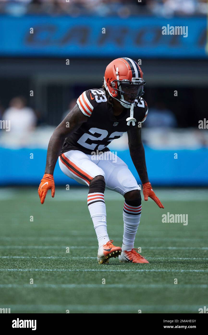 Cleveland Browns cornerback Martin Emerson Jr. (23) on defense during an  NFL football game against the Carolina Panthers, Sunday, Sep. 11, 2022, in  Charlotte, N.C. (AP Photo/Brian Westerholt Stock Photo - Alamy