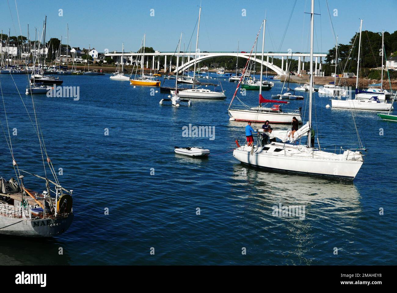 La Trinite-sur-Mer marina, Kerisper bridge, Morbihan, Bretagne, Brittany, France, Europe Stock Photo