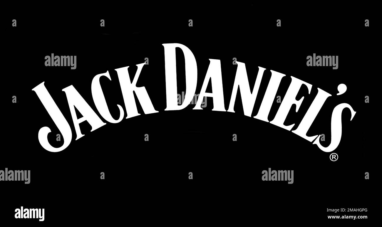 CHISINEU, MOLDOVA -NOVEMBER 14, 2015: Jack Daniels logo printed on paper and placed on black background. Jack Daniel's is a brand of Tennessee whiskey Stock Photo