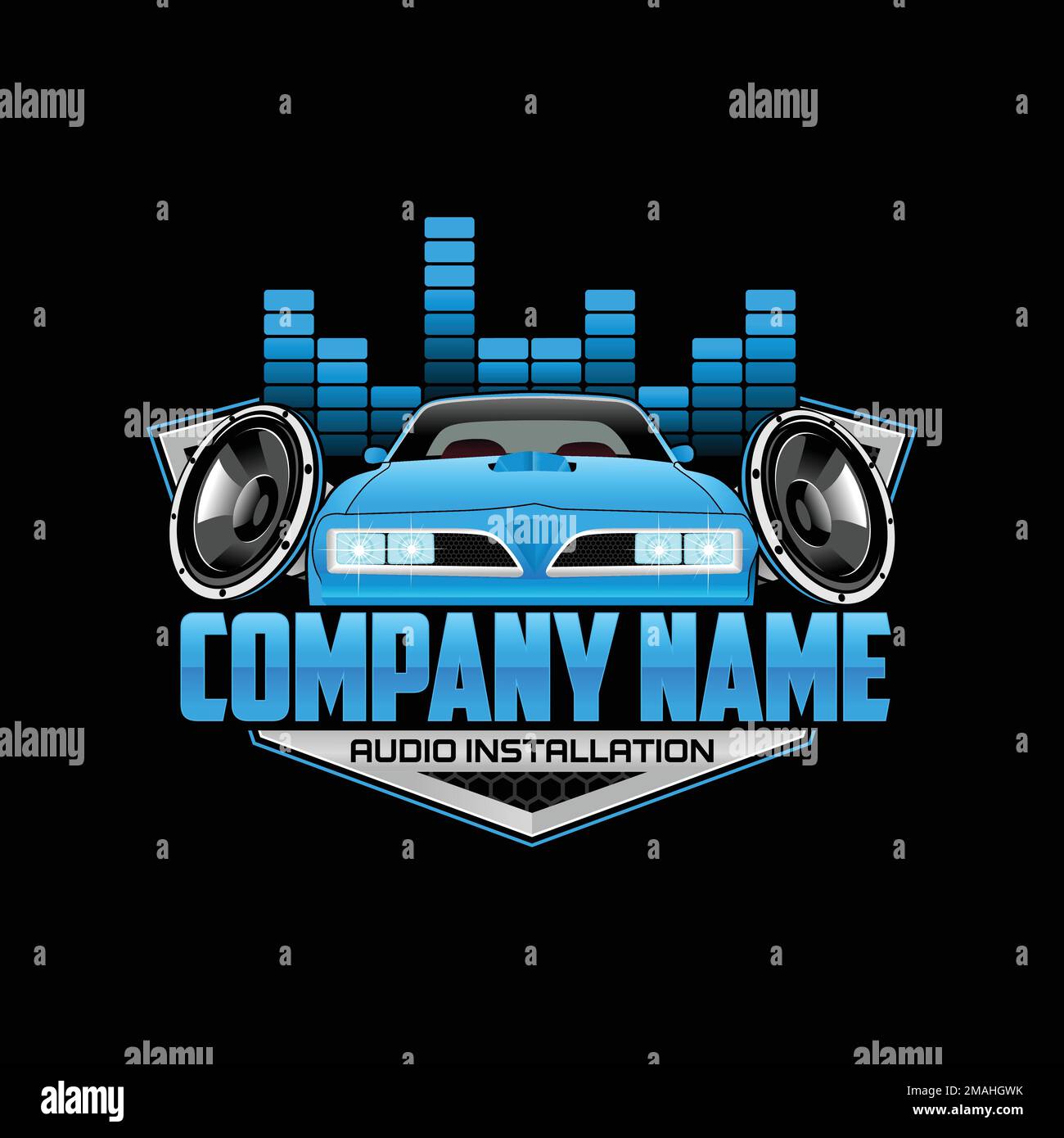 Modern car audio installation service logo on black background Stock