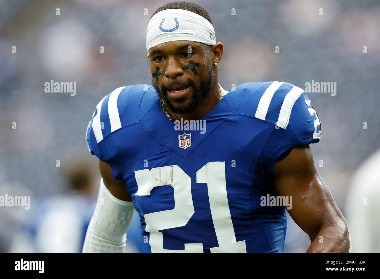 Indianapolis Colts running back Nyheim Hines (21) during pregame warmups  before an NFL football game against the Houston Texans on Sunday, September  11, 2022, in Houston. (AP Photo/Matt Patterson Stock Photo - Alamy