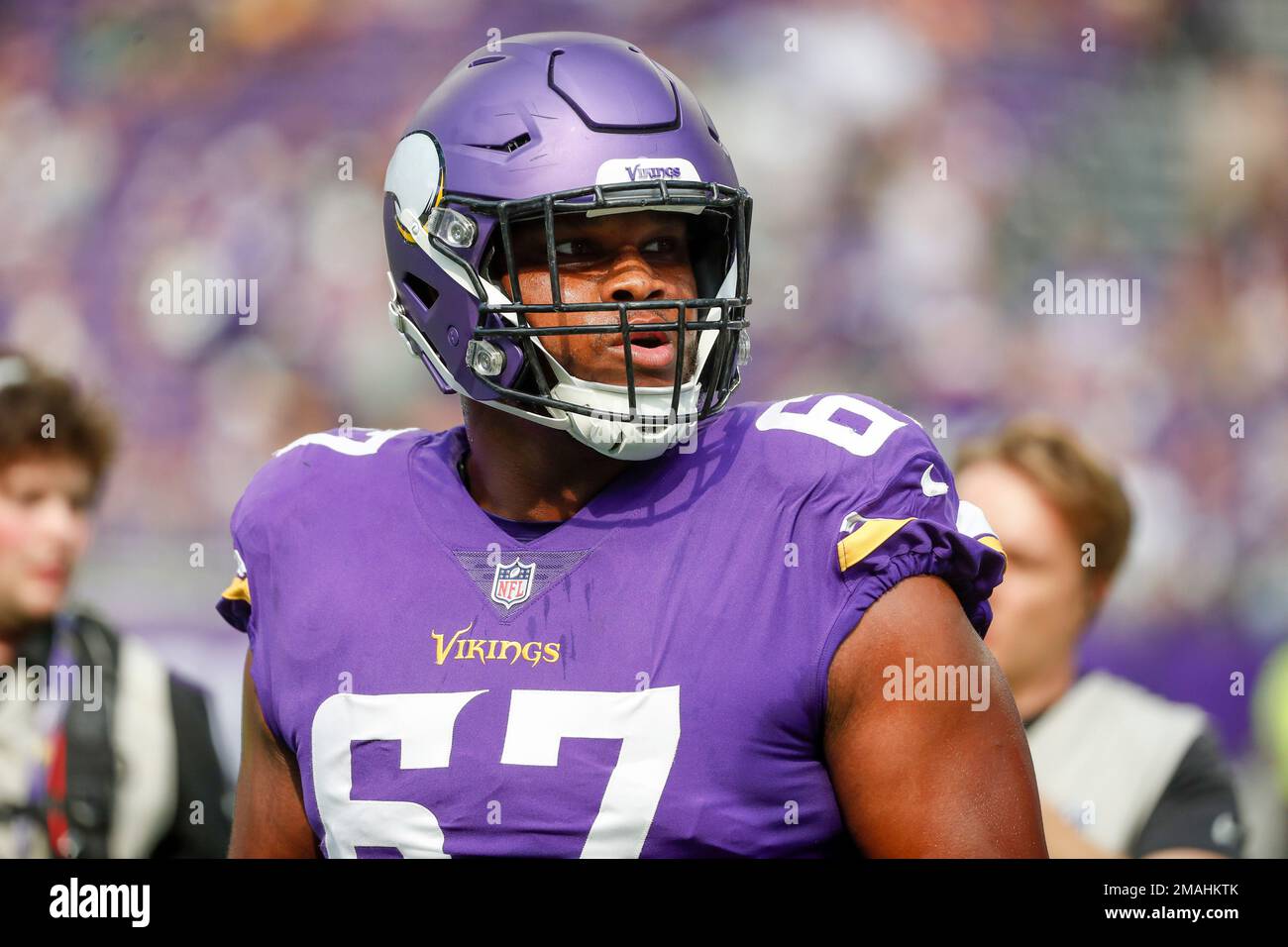 Minnesota Vikings guard Ed Ingram walks off the field before an NFL  football game against the Green Bay Packers, Sunday, Sept. 11, 2022, in  Minneapolis. (AP Photo/Bruce Kluckhohn Stock Photo - Alamy