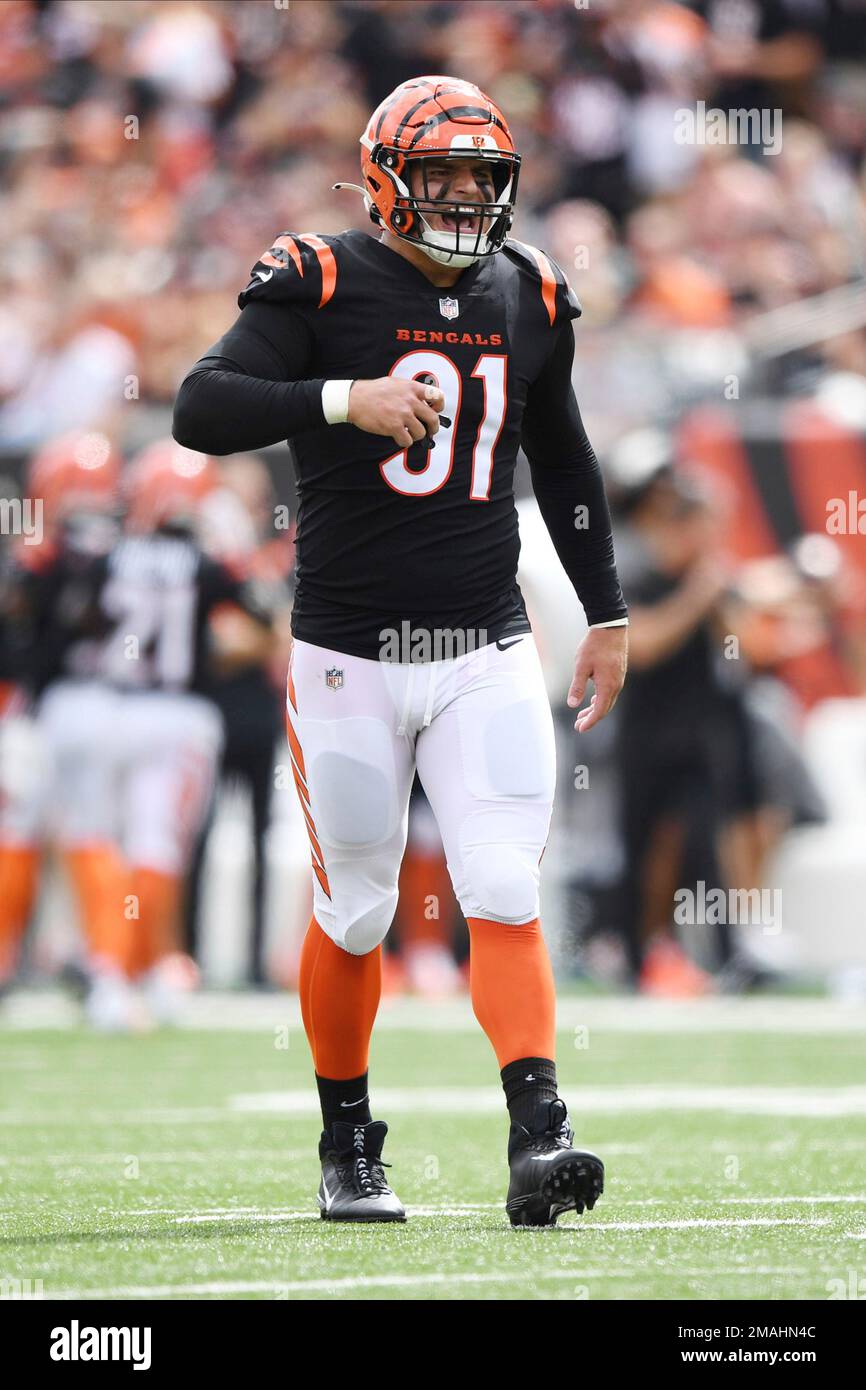 Cincinnati Bengals defensive end Trey Hendrickson (91) reacts