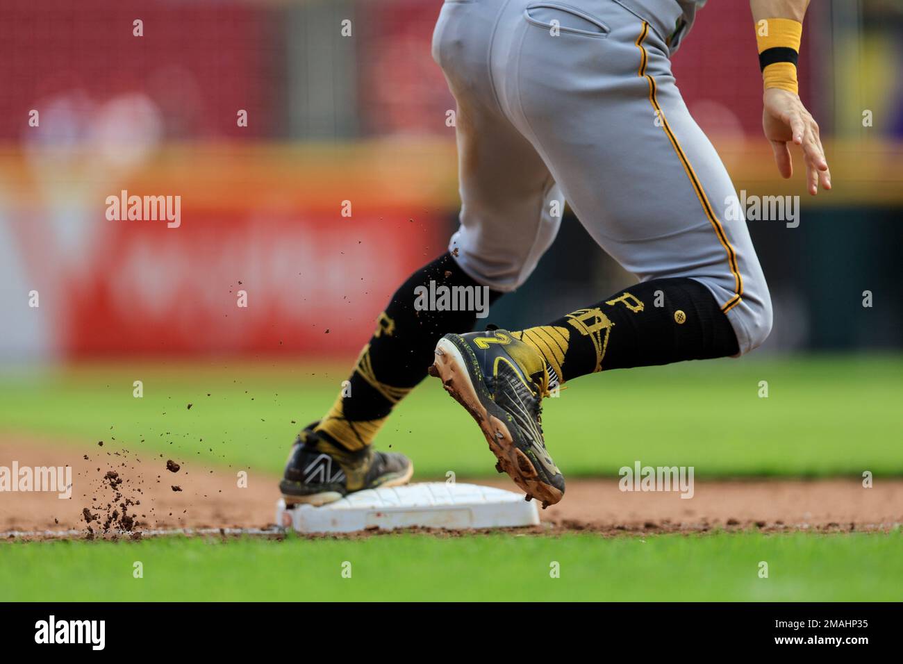 The cleats worn by Pittsburgh Pirates' Michael Chavis are seen as