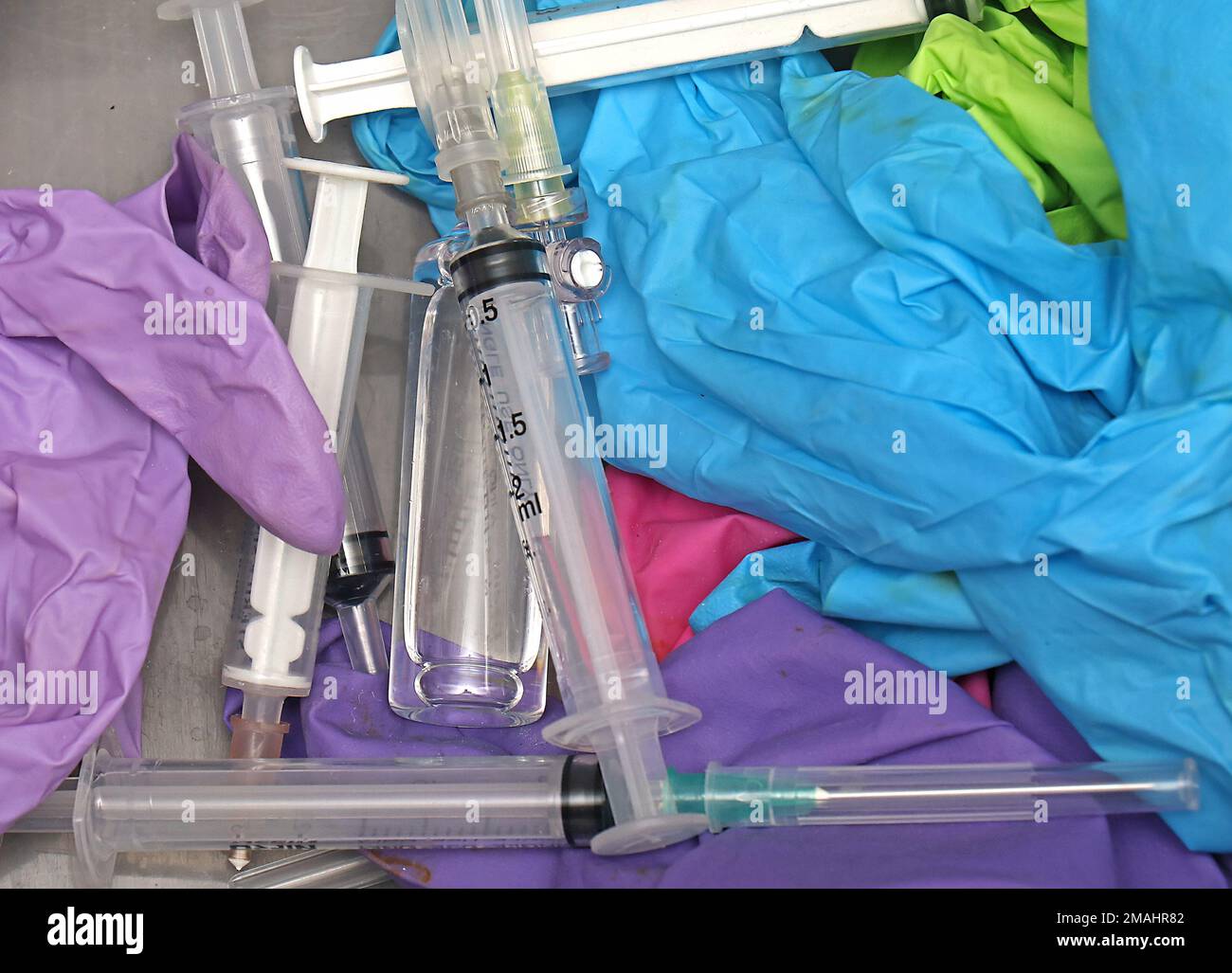 Large pile of used disposable medical equipment waste Stock Photo Alamy