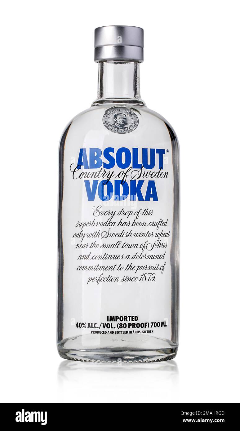 CHISINAU, MOLDOVA  - DECEMBER 25, 2015: Bottle of Swedish vodka Absolut, Produced by Vin & Sprit. Stock Photo